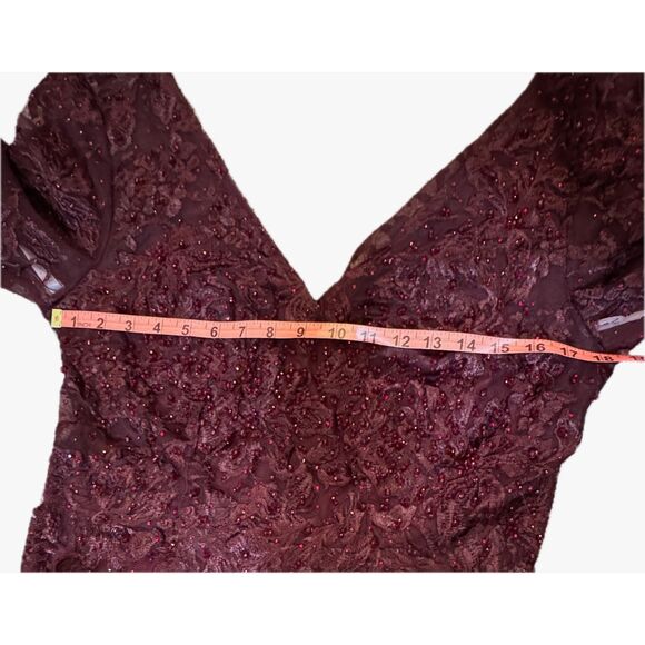 Mac Duggal  Red Embellished Illusion V Neck Long Sleeve Gown, 10, NWT - Picture 6 of 8